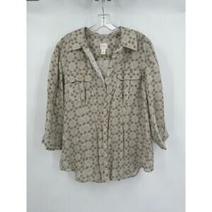 Chicos Womens‎ Top Size 2 US L Linen Button Front Boho Camp Shirt Lagenlook